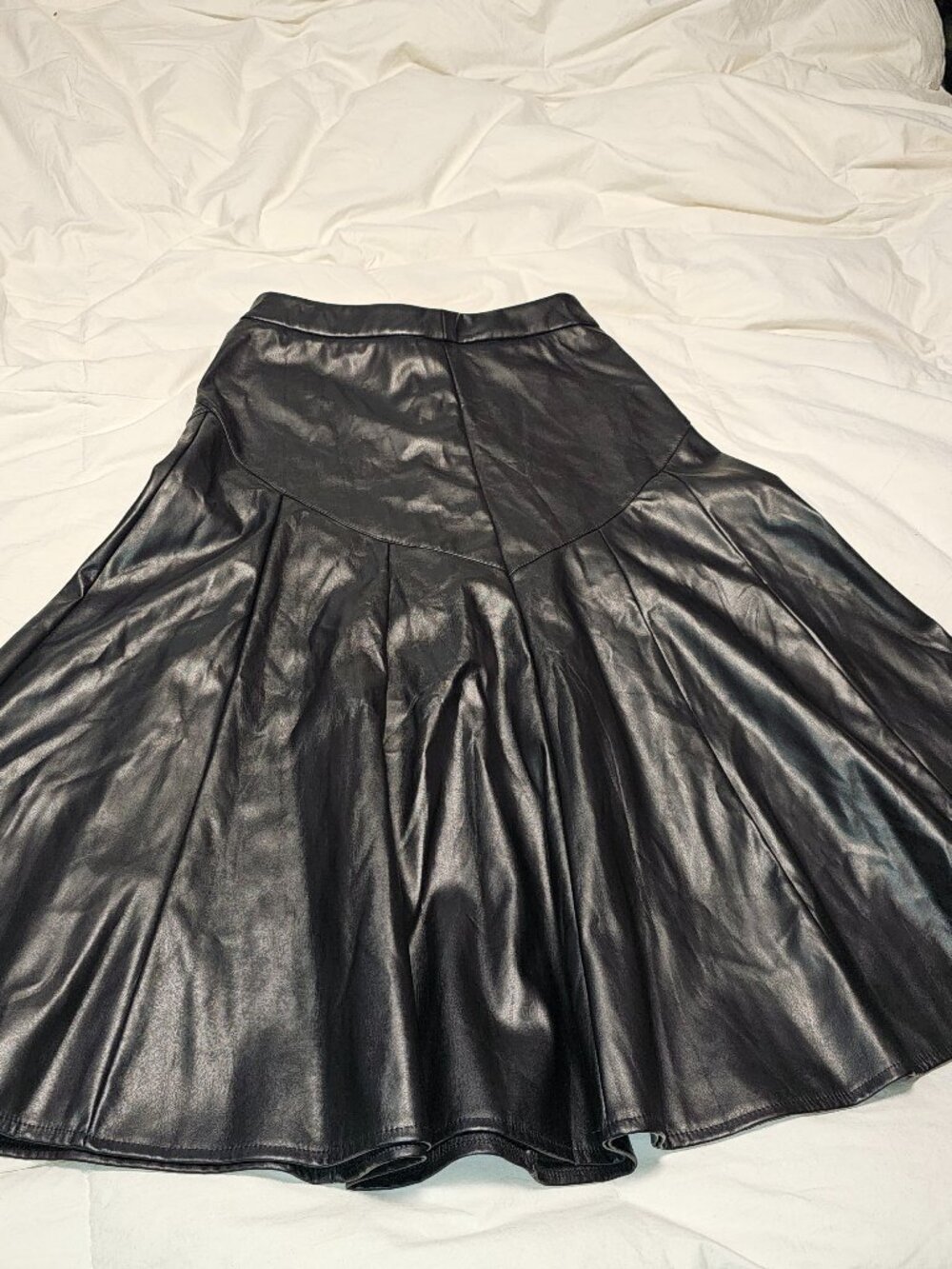 Black Vegan Leather A-Line Circle Skirt Emerson Lane Medium Mint